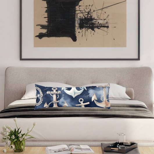 Coussins Longs Aquarelle Ancre marine marine