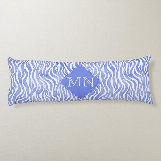 Coussins Longs Aquarelle bleu Denim Zebra Imprimer | Monogramme (Dos)