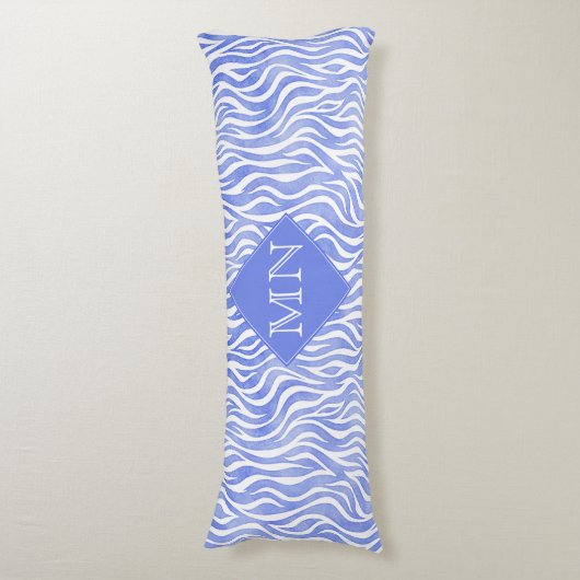 Coussins Longs Aquarelle bleu Denim Zebra Imprimer | Monogramme (Devant (Vertical))