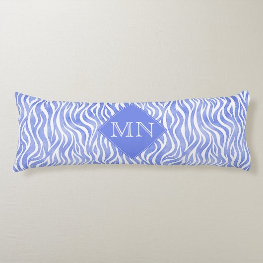 Coussins Longs Aquarelle bleu Denim Zebra Imprimer | Monogramme (Devant)