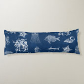 Coussins Longs Aquarelle bleu marine Océan Animaux marins (Dos)