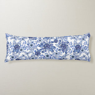 Coussins Longs Aquarelle bleu motif floral
