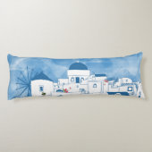 Coussins Longs Aquarelle bleue et blanche Santorin Grèce (Dos)