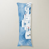 Coussins Longs Aquarelle bleue et blanche Santorin Grèce (Devant (Vertical))