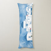 Coussins Longs Aquarelle bleue et blanche Santorin Grèce (Dos (Vertical))