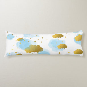 Coussins Longs Aquarelle bleue Nuages Gold Stars Sky
