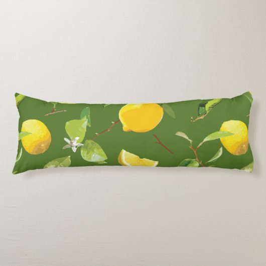 Coussins Longs Aquarelle Citron et Feuilles 5 (Devant)