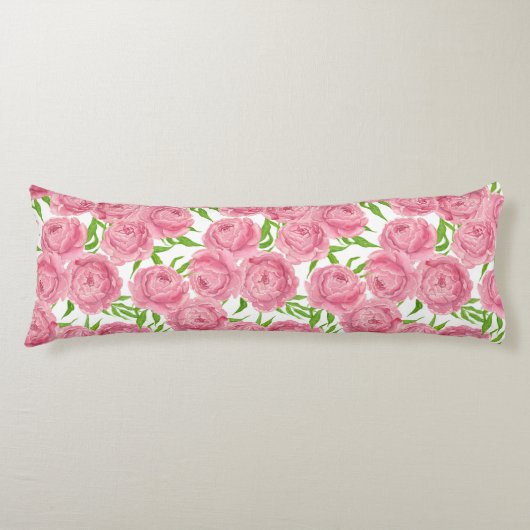 Coussins Longs Aquarelle de pivoines roses (Devant)