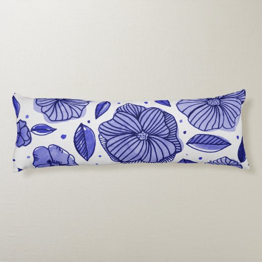 Coussins Longs Aquarelle et fleurs d'encre - palette bleue (Dos)