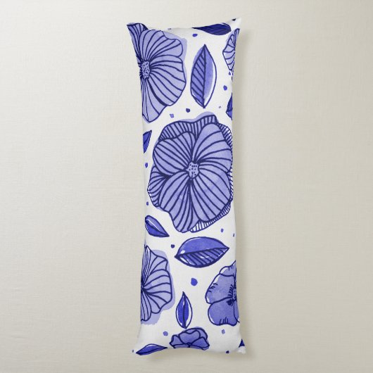 Coussins Longs Aquarelle et fleurs d'encre - palette bleue (Dos (Vertical))