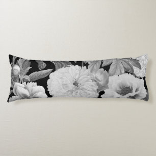 Coussins Longs Aquarelle florale Black & White Peonies
