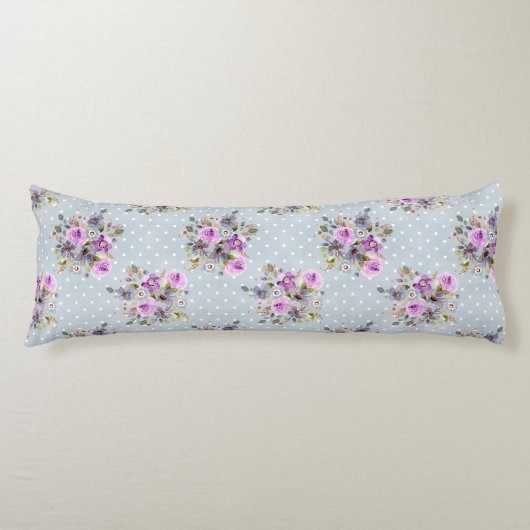 Coussins Longs Aquarelle Florale violet bleu Polka blanc point (Devant)