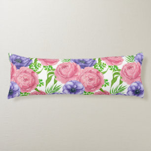Coussins Longs Aquarelle motif avec des fleurs de pivoine et d'an