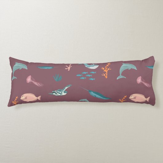 Coussins Longs Aquarelle Océan Sea Animaux Motif rose poussiéreux (Devant)