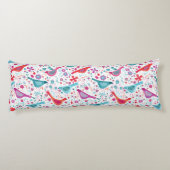 Coussins Longs Aquarelle Oiseaux dans un jardin Floral Turquoise  (Dos)