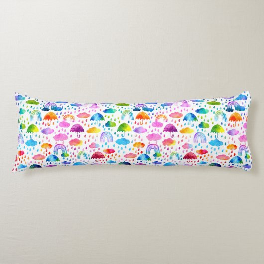 Coussins Longs Aquarelle Rainbow Umbrellas Rainy Day Girls (Devant)