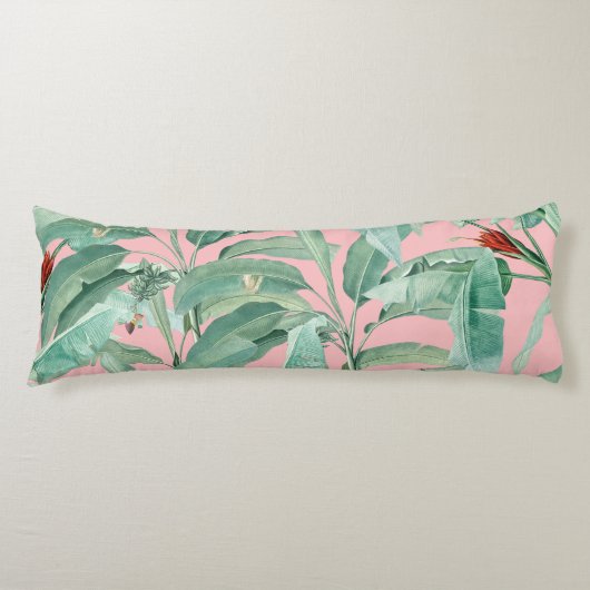 Coussins Longs Aquarelle rose moderne Tropical Banana Palm Feuill (Devant)