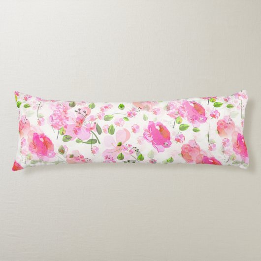 Coussins Longs Aquarelle rose Motif de jardin Floral (Devant)