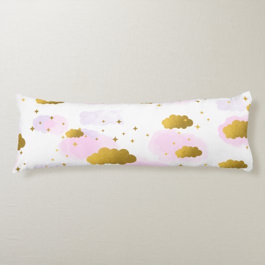 Coussins Longs Aquarelle rose Nuages Gold Stars Sky (Devant)