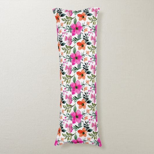 Coussins Longs Aquarelle rose orange Fleurs vert Feuille blanc (Devant (Vertical))