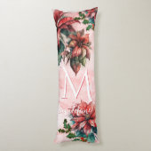 Coussins Longs Aquarelle Rouge Poinsettia Mistletoe Nom Noël (Dos (Vertical))