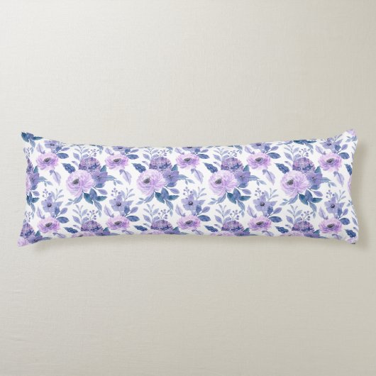 Coussins Longs Aquarelle violette Lavande Blanc Floral (Devant)