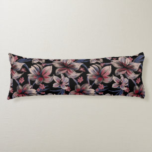 Coussins Longs Aquarelles Crimson Floral sur noir