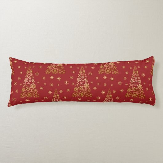 Coussins Longs Arbre de Noël élégant rouge et or (Devant)