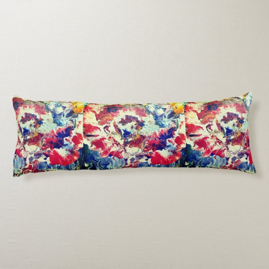Coussins Longs Arbre en fleurs rouge abstrait bleu jaune (Dos)