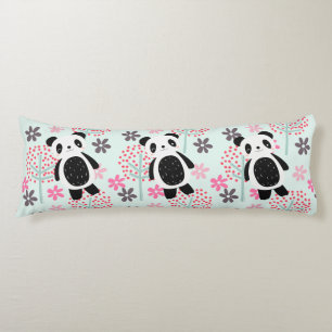 Coussins Longs Arbres, fleurs et ours de panda