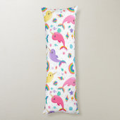 Coussins Longs Arc En Ciel Narwhal Sous Les Filles De La Mer (Dos (Vertical))