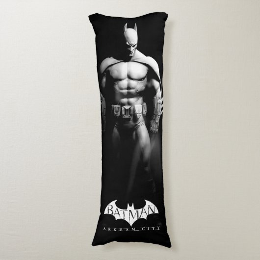 Coussins Longs Arkham | Pose large noir et blanc Batman (Devant (Vertical))