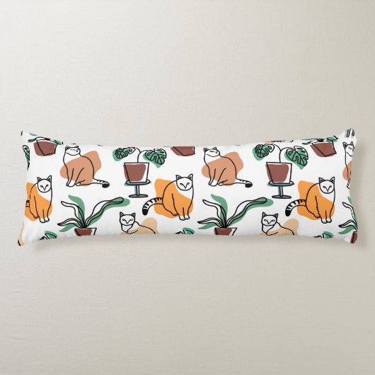 Coussins Longs Art de trait dessin chats et fleurs (Devant)