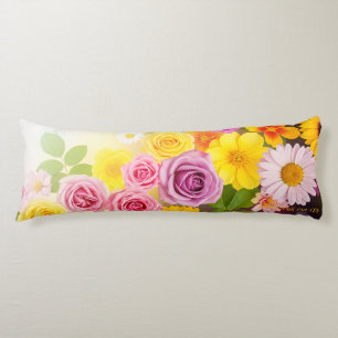 Coussins Longs Art floral dégradé vibrant - Rose Jaune Violet