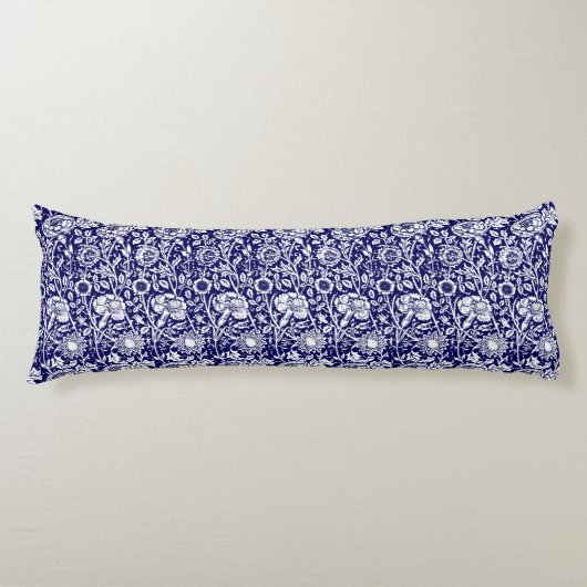 Coussins Longs Art Nouveau Carnation Damask, Navy et Blanc (Devant)