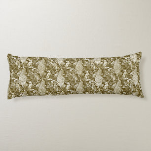 Coussins Longs Art Nouveau Peacock Imprimer, Brown et crème