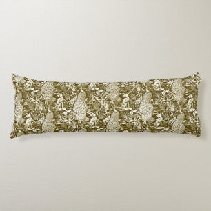 Coussins Longs Art Nouveau Peacock Imprimer, Brown et crème