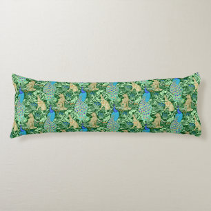 Coussins Longs Art Nouveau Peacock Print, Cobalt Blue & Green