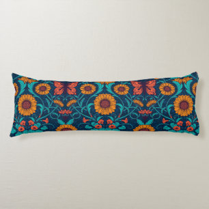 Coussins Longs Baies Art Nouveau en bleu et jaune