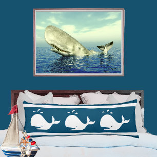 Coussins Longs Baleine BLANCHE BLEU Océanique Nautique Côtière