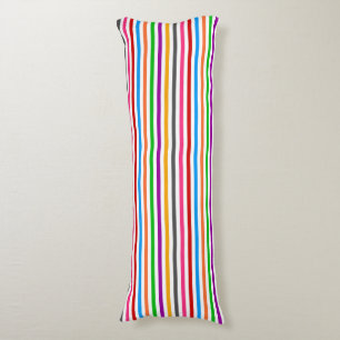 Coussins Longs Bandes de lignes arc-en-ciel colorées - Blanc