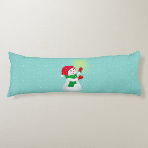 Coussins Longs Beau Snowman sur Oreiller Corps Turquoise clair
