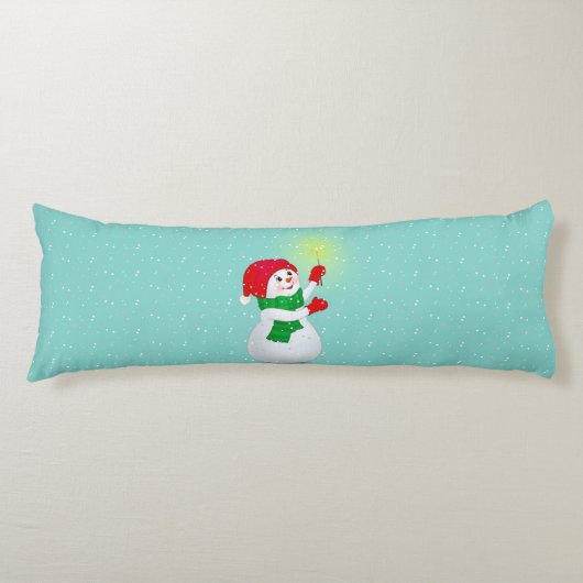 Coussins Longs Beau Snowman sur Oreiller Corps Turquoise clair (Devant)