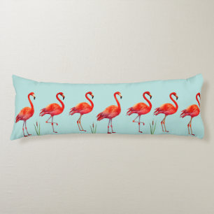 Coussins Longs Beaux Flamants Roses sur Fond Bleu Clair