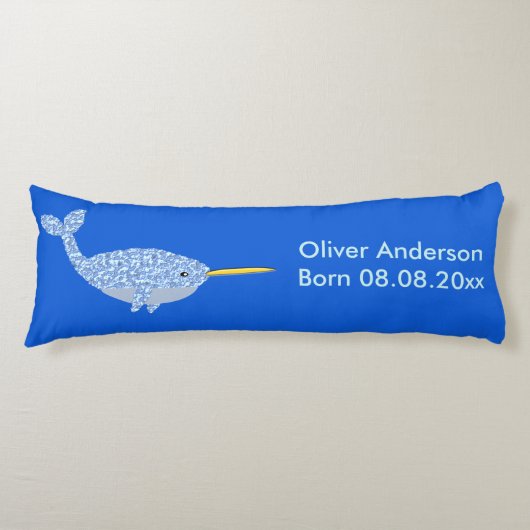Coussins Longs Bébé bleu mignon Garçon Narwhal Personnalisé Naiss (Devant)