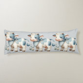Coussins Longs Bébé Vache Gingham Bleu Pastel Esthétique Ferme (Dos)