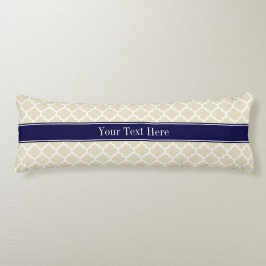 Coussins Longs Beige Blanc Marocain #5 Bleu Marine Nom Monogramme (Devant)