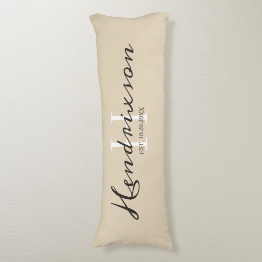 Coussins Longs Beige Customisé Monogramme Nom Élégant (Devant (Vertical))
