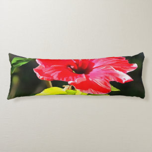 Coussins Longs Belle Fleur d'Hibiscus Tropical Rouge Artistique