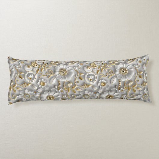 Coussins Longs Belle Flore 3D Blanc Et Or (Dos)